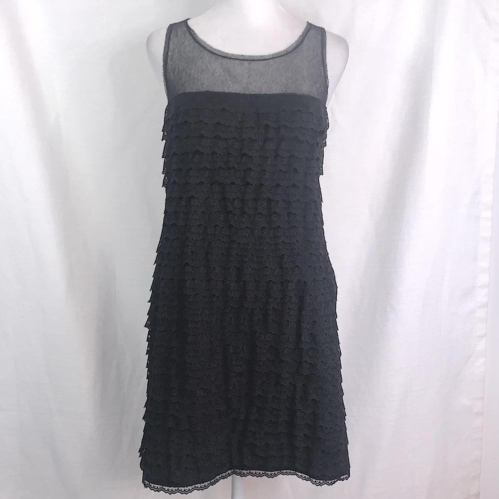 BCBGMAXAZRIA Black Tiered Tulle Knit Dress- NWT